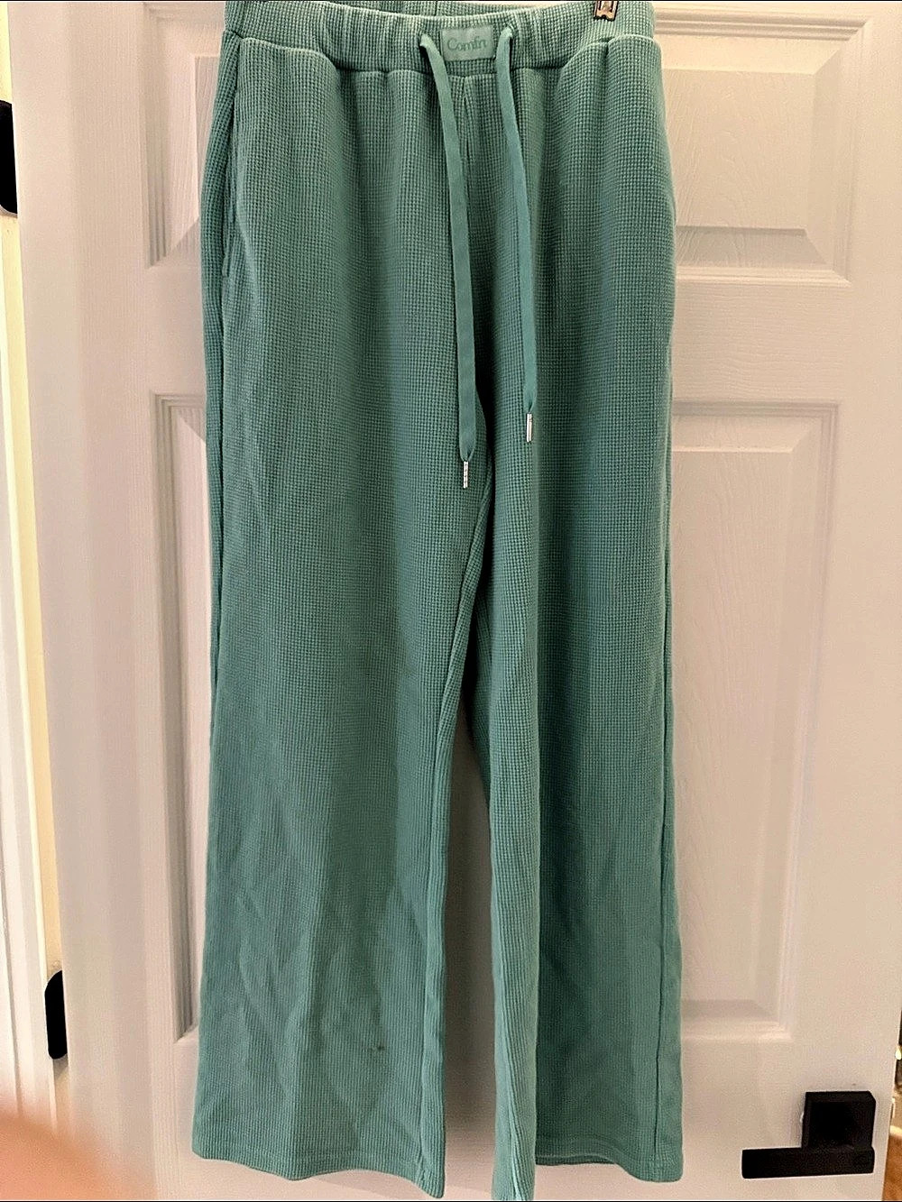 Comfrt Waffle Lounge Pant Wide Leg Pants Green Medium